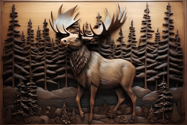 cervo di legno con le corna nella foresta