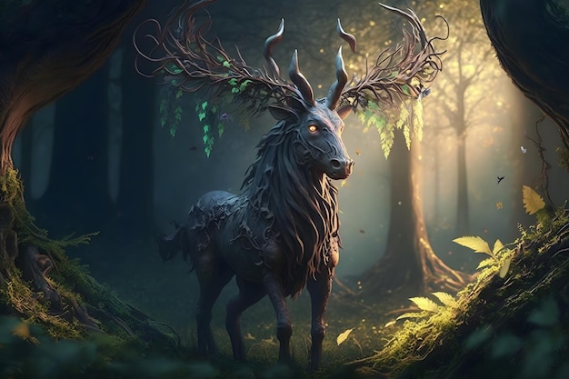 Cervo fantasy da favola in una foresta magica Generata dall'intelligenza artificiale della rete neurale
