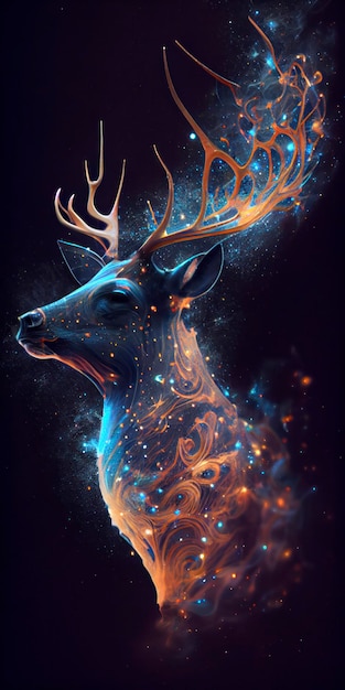 cervo in galassia stelle con stile iridescente e con la forma di una faccia di cervo