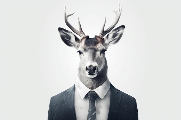 Cervo in giacca e cravatta da uomo d'affari isolato su sfondo bianco ai generativa