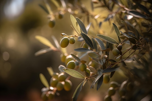 Cespuglio di ulivo con olive verdi