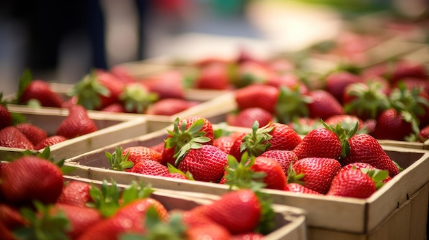 Cestini di fragole mature al mercato degli agricoltori IA generativa