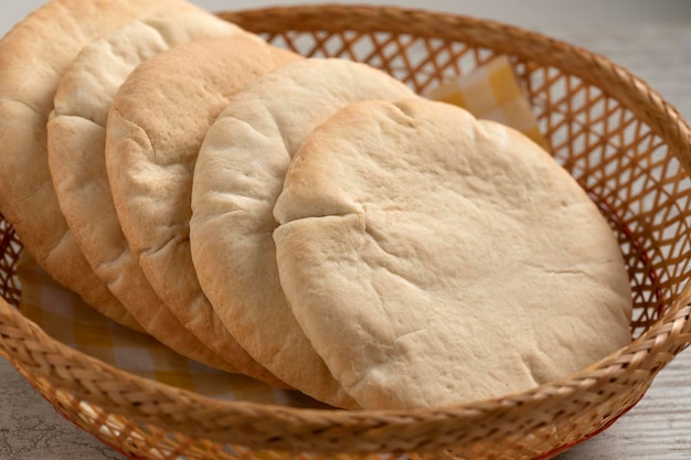 Cestino con pane pita appena sfornato