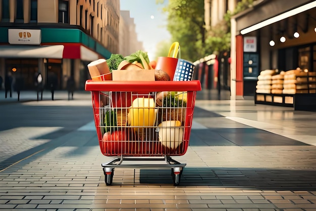 cesto del supermercato con icona di posizione in realistico 3D render shopping concetto mercato shopping