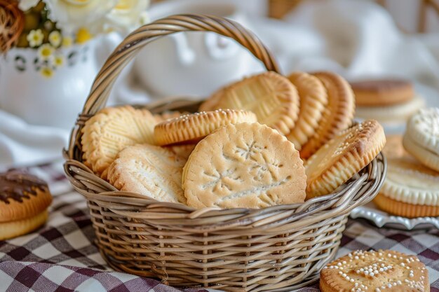 Cesto di biscotti sulla tavola