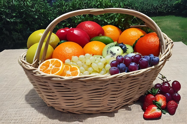 Cesto di frutta biologica, alimentazione sana, varietà fresca, cena fitness generata dall'intelligenza artificiale