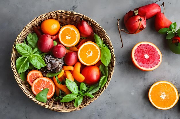 Cesto di frutta biologico, alimentazione sana, varietà fresca, cena di fitness generata dall'IA