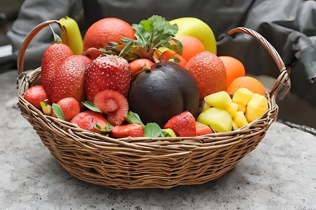 Cesto di frutta biologico, alimentazione sana, varietà fresca, cena di fitness generata dall'IA
