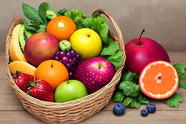 Cesto di frutta biologico, alimentazione sana, varietà fresca, cena di fitness generata dall'IA