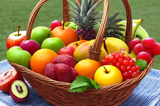 Cesto di frutta biologico, alimentazione sana, varietà fresca, cena di fitness generata dall'IA