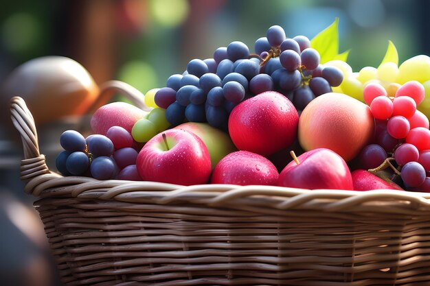 Cesto di frutta fresca con sfondo sfocato isolato per la piattaforma AI Playground del supermercato