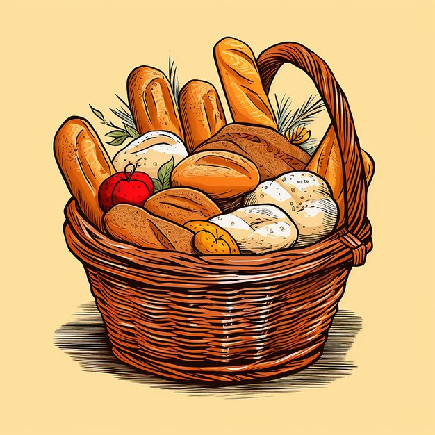 cesto di pane disegnato a mano