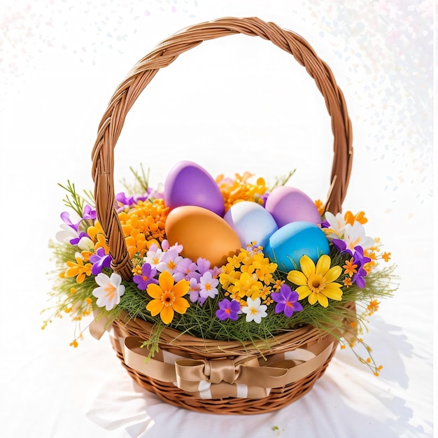 Cesto di Pasqua con fiori e uova