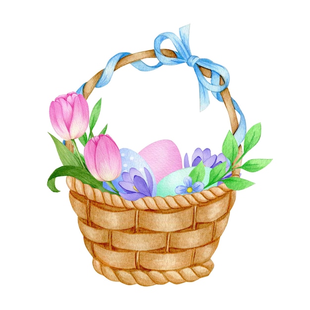 Cesto di Pasqua con illustrazione ad acquerello