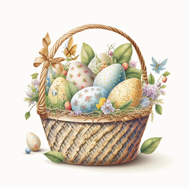 Cesto Di Pasqua Sfondo Bianco