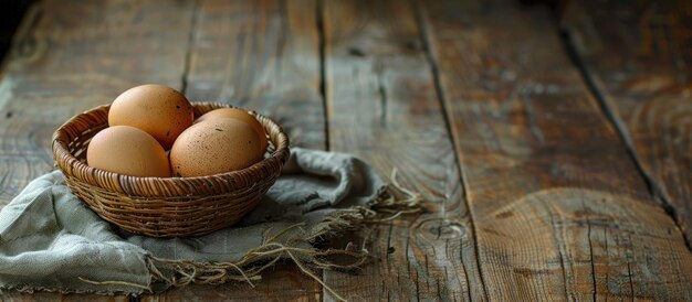 Cesto di uova su un tavolo di legno