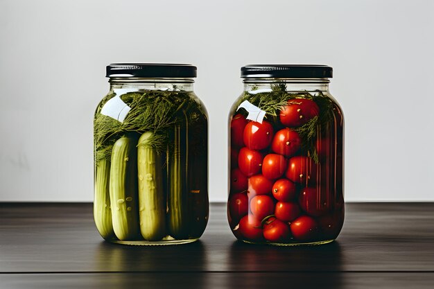 Cetrioli e pomodori in scatola in barattoli di vetro Conservazione domestica per l'inverno