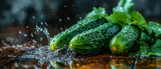 Cetrioli freschi spruzzati in acqua