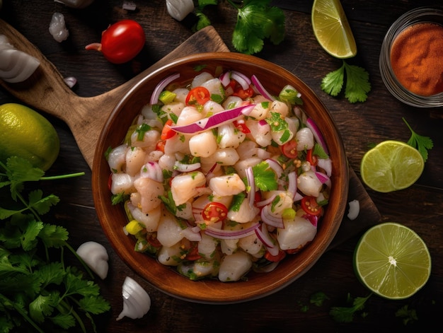 Ceviche in una cucina rustica Fotografia alimentare