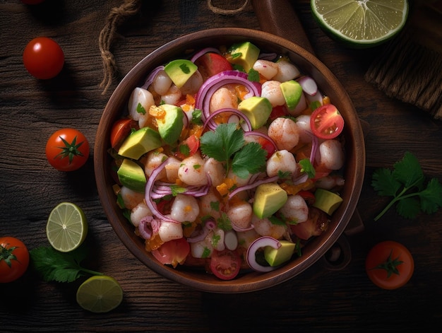 Ceviche in una cucina rustica Fotografia alimentare