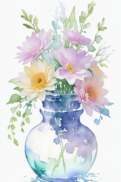 CF 09 _ Bellissimi fiori ad acquerello Vaso Clipart Bundle