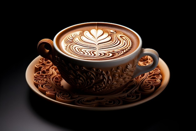 Chai latte arte modelli intricati creati con latte al vapore su una base di tè speziato