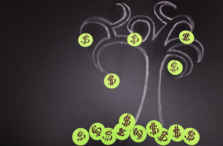 Photo chalk dollar tree drawing on blackboard background
