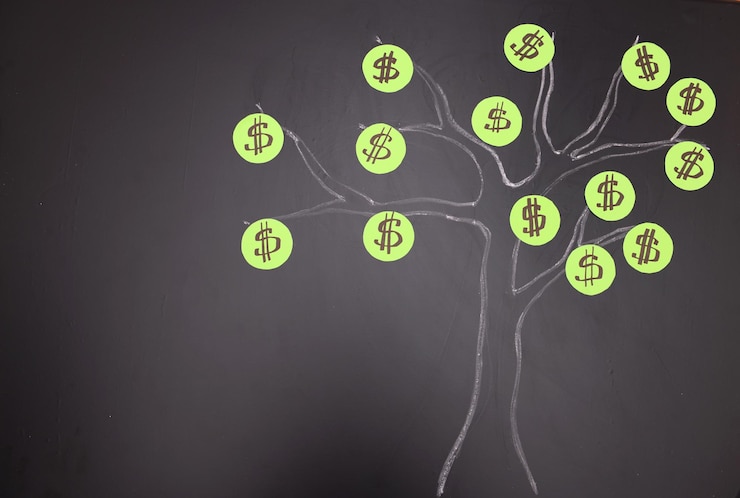 Photo chalk dollar tree drawing on blackboard background