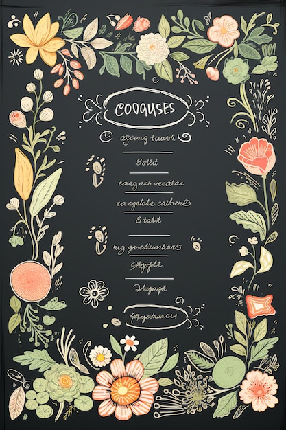 Chalkboard Blooms Floral Folk Vibes per il menu e le liste dei prezzi