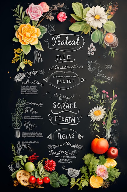 Chalkboard Blooms Floral Folk Vibes per il menu e le liste dei prezzi