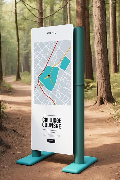 Challenge Fitness Course Map Signage Mockup con spazio bianco vuoto per posizionare il tuo disegno