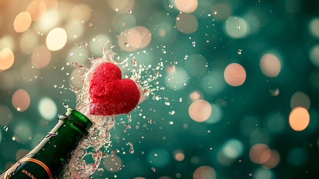 Champagne cuore di sughero per il giorno di San Valentino Focalizzazione selettiva