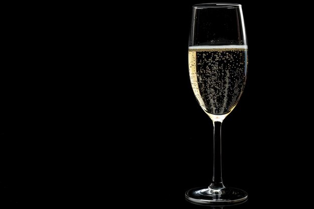 champagne in bicchiere di vino su uno sfondo nero percorso di ritaglio salvato