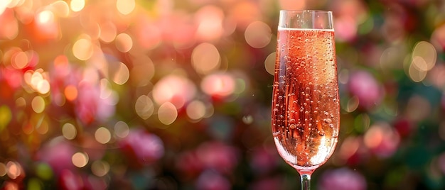 Champagne rosa versato all'aperto alla luce del sole bolle scintillanti che evocano celebrazione ed eleganza concetto sessione fotografica all'aperta oggetti di scena colorati momenti celebrativi champagne scintillante