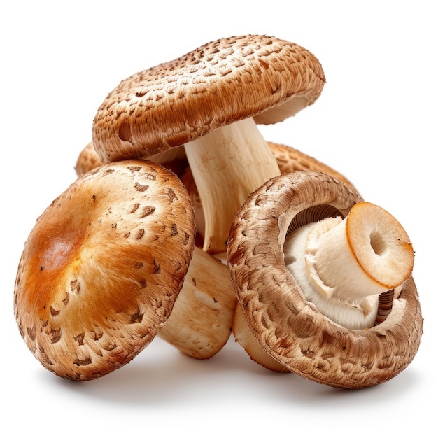 Champignons a cappuccio marrone o funghi agaricus isolati su sfondo bianco Closeup