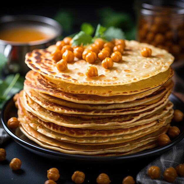 Chana Bhatura pane fritto morbido e soffice servito con ceci piccante.