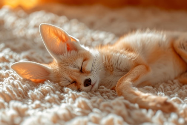 Chanterelle Fennec domestico che dorme sul tappeto