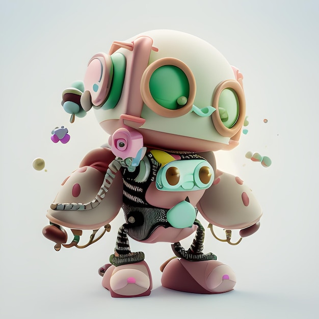 Character Design del piccolo robot carino su sfondo isolato giocattolo morbido illuminazione uniforme