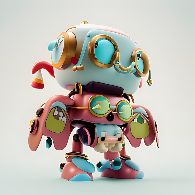 Character Design del piccolo robot carino su sfondo isolato giocattolo morbido illuminazione uniforme