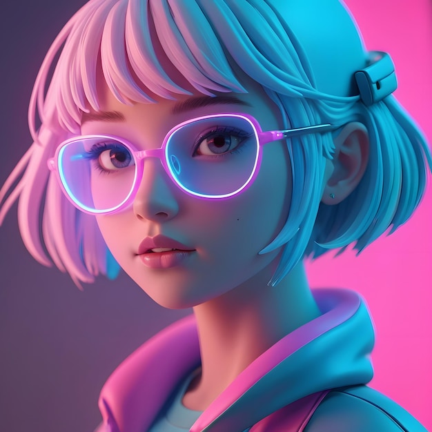 Charcter rosa blu neon ragazza 3D