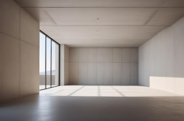 Charme minimalista nell'architettura Stanza vuota con pareti beige, pavimento in cemento e luce naturale