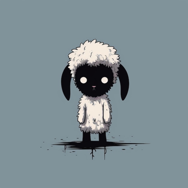 Charming Anime Sheep Una carina e minimalista illustrazione in bianco e nero