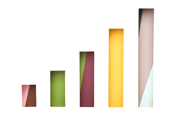 Photo charts cut out of paper hole business concept