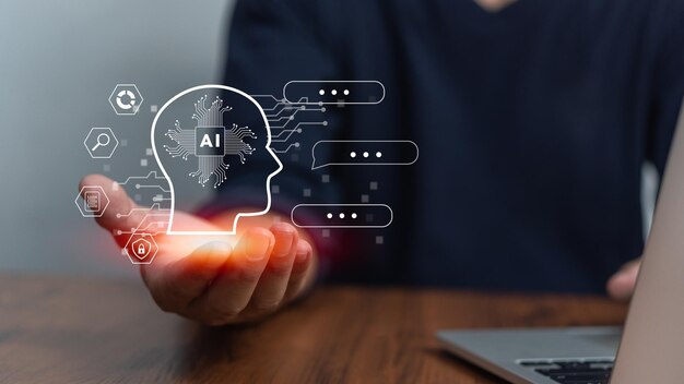 Chat con AI o Intelligenza Artificiale Applicazione di robot chatbot digitale OpenAI generare tecnologia futuristica
