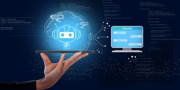 Chatbot Chatta con robot di intelligenza artificiale AI che utilizza la tecnologia robot intelligente AI