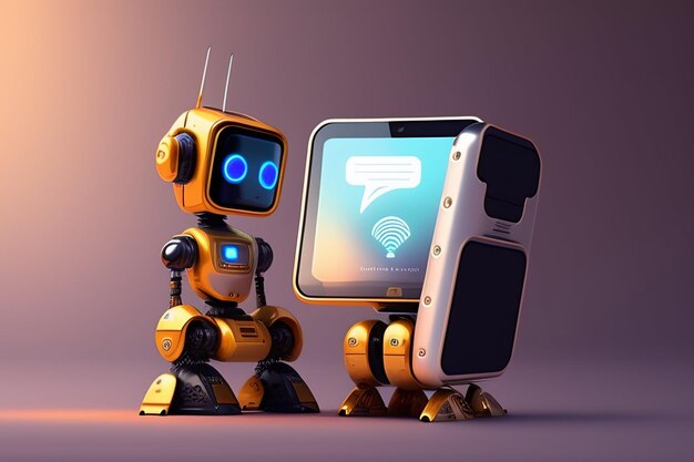 Chatbot robot comunicare tecnologia intelligente aiuto digitale e assistenza online concetto