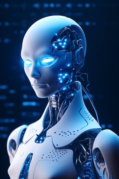 ChatGPT a Thinking robot a Humanoid robot faces closeup futuristic modern tech chatbot assistenza conversazione automatica Future digital technology AI concetto di intelligenza artificiale generare ai