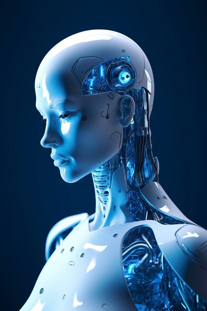 ChatGPT a Thinking robot a Humanoid robot faces closeup futuristic modern tech chatbot assistenza conversazione automatica Future digital technology AI concetto di intelligenza artificiale generare ai