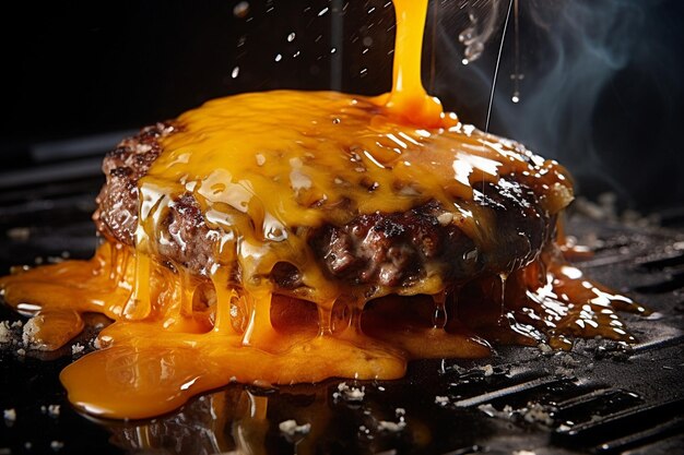 Cheddar fuso su un hamburger alla griglia