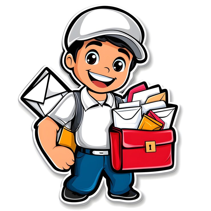 Photo cheerful cartoon mailman delivering mail with smile and bag
